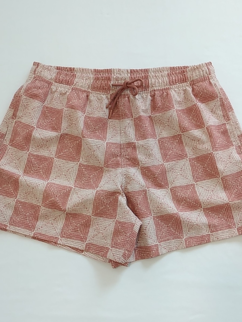 Abercrombie & Fitch Men's Terracotta, Cream Checkered Drawstring Shorts Size M